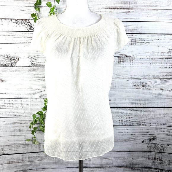 Girls From Savoy Anthropologie Blouse Top size 6 Cream Ivory Sheer Smocked Boho - Picture 1 of 12